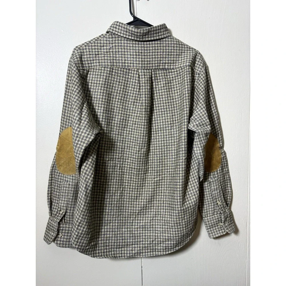 VTG Lord Jeff Wool Houndstooth Shirt Jacket Suede Elbow Patches USA M Hunting